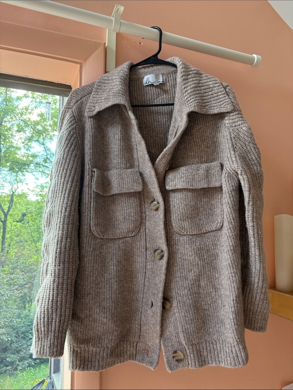Women's Beige Knit Button-Front Sweater Jacket